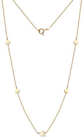 MIORE Kette Damen Halskette mit 5 Herzen Gelbgold 18 Karat 750 Echtgold, Länge 42 cm- Schmuckschachtel- Made in Italy