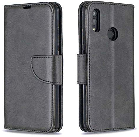 AIFILLE Pochette Rigida Compatibile con Huawei P Smart 2019 Nero Cover a Libro Portafoglio PU Pelle TPU Silicone Telefono Accessorize Trama di Originale Porta Carte Supporto Antiurto Protezione