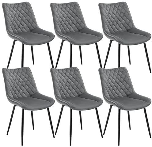 WOLTU Esszimmerstühle 6er Set, Küchenstühle, Wohnzimmerstühle, Polsterstühle mit Rückenlehne, für Esszimmer, Küche, Wohnzimmer, Büro, Sitzfläche aus Samt, Metallbeine, Dunkelgrau BH209dgr-6