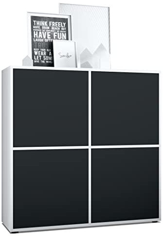 Vladon Highboard Cuba V2 Schrank 104 x 105,5 x 35,5 cm Sideboard mit 8 Fächern, Made in Germany, Korpus in Weiß matt/Fronten in Schwarz matt