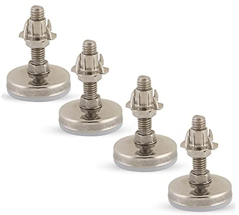 Stainless Steel Outdoor Leveler Kit- (4) 3/8-16 Leg Levelers for Cabinets, Patio Furniture, and Table Legs - Adjustable Height Leveling Feet with Jam Nuts to Stabilize Feet (Kit with 4 Prong T-Nuts)