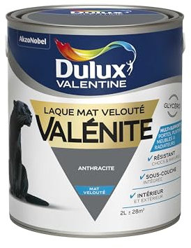 Dulux Valentine Peinture Laque Valénite Glycéro multisupport intérieur-extérieur – Grande résistance pour boiseries et ferronneries - aspect Mat Anthracite 2L
