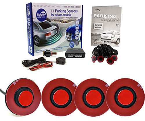 Dolphin Automotive DFM400 Reverse Parking Sensors Flush Mount OEM Style 4 Ultrasonic Radar Sensor Kit Audio Alert System - Red