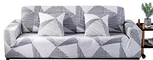 ARNTY Sofabezüge, Moderne Elastischer Sofabezug Stretch 1/2/3/4 Sitzer Couchbezug Antirutsch Blumendruck Sofahusse für Couch Möbelschutz(Gestreifte Linien, 4 Sitzer Sofabezüge:231-300cm)