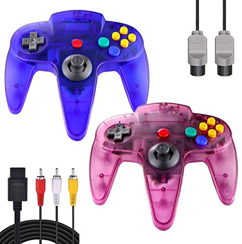 ZeroStory Klassischer N64-Controller, kabelgebundener N64-Controller-Joystick mit 5,9 Ft N64-AV-Kabel für N64-Videospielkonsole (Transparent Blau und Transparent Lila)