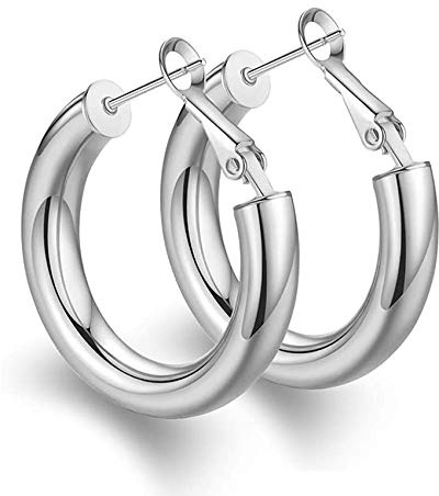 BMMYE Creolen aus 925er Sterlingsilber, klobige Goldcreolen, 14-karätig vergoldete Ohrringe für Frauen, leicht, Röhrencreolen, 25 mm bis 70 mm