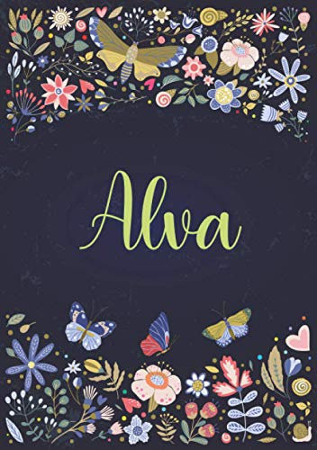 Alva: Notizbuch A5 | Personalisierter vorname Alva | Geburtstagsgeschenk für Frau, Mutter, Schwester, Tochter | Design: Garten | 120 Seiten liniert, Kleinformat A5 (14,8 x 21 cm)