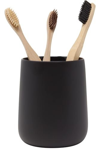 Yew Design Matte Black Toothbrush and Toothpaste Holder and Cup for Bathroom Vanity and Countertop, Round Organizer for Electric Toothbrushes, Floss, Razors, Cotton, and Mouthwash
