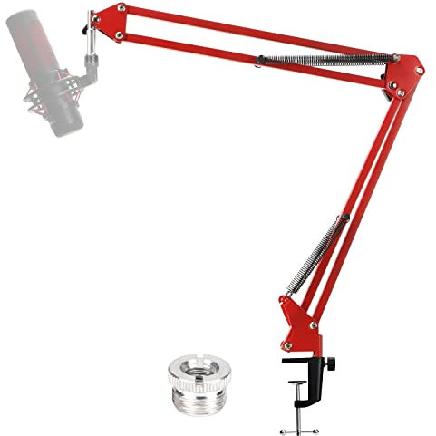 YOUSHARES Red Microphone Boom Arm Stand - Scissor Adjustable QuadCast Mic Stand Compatible with HyperX QuadCast S Mic