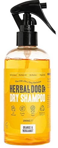 No Rinse Dog Shampoo - Natural Dry Shampoo for Dogs & Puppies - Orange & Bergamot, 250ml - Dog Grooming Perfume & Conditioner - Hypoallergenic, Vegan, Made in UK