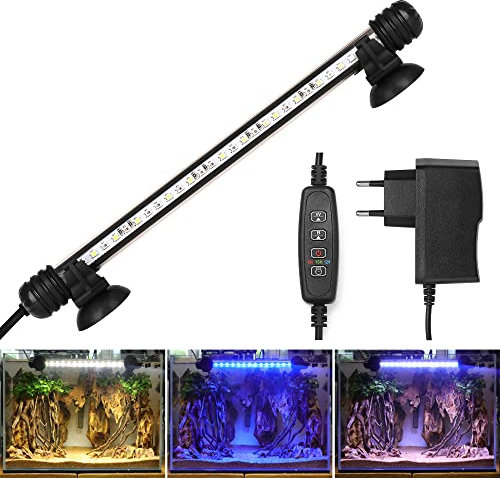 BELLALICHT LED Timer Aquarium Beleuchtung - Aquarien Lampe [Weiß Blau Licht] mit eingebautem Timer Dimmer, Dimmbar 10 Helligkeitsstufen IP67 Wasserdicht Light für Fisch Tank Pflanze, L-39
