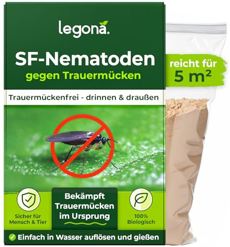 Legona SF-Nematoden zur Bekämpfung von Trauermücken - 5m² Blumenerde / 2,5 Mio / 30 Pflanzen - Bio Schädlingsfrei Gießmittel für Zimmerpflanzen