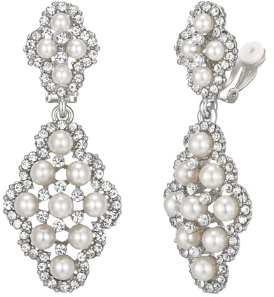 Clearine Perle Ohrclips ohne Ohrlöcher Kristall simulierte Elegant Vintage hohlen Kronleuchter baumeln Clips on Ohrringe