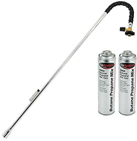GoSystem Garden Weed Wand Gas Weed Killer Burner Blaster Burning Torch and Gas Canisters Refill for Camping Stove Blowtorch BBQ (2 x Go Can 350g+Weed Wand)
