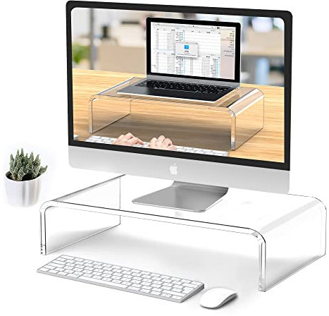 Beimu Acrylic Monitor Stand Riser Clear Laptop Stand for Desk Acrylic Monitor Riser for Desk Accessories Aesthetic Laptop Riser Clear Computer Stand White Office Supplies for Women Essentials