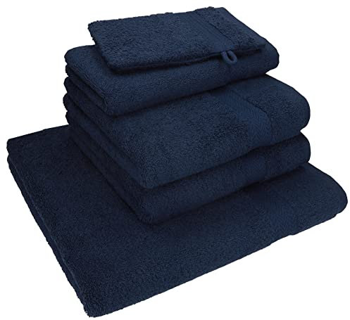 Betz 5-TLG. Handtuch - Set Nice Pack 100% Baumwolle 1 Duschtuch 2 Handtücher 1 Gästetuch 1 Waschhandschuh Farbe dunkelblau