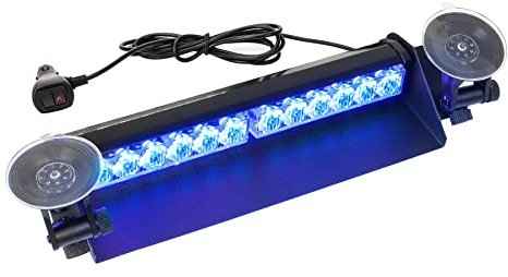 ROUTEKING 35,6cm LED Blaulicht Warnleuchte Frontblitzer - 12 LED 9 Blinkmodi Blitzleuchte, 2 Saugnäpfe Hohe Intensität 12V-24V Blinkende Windschutzscheibe Lampe Stroboskopstange für Auto LKW (Blau)