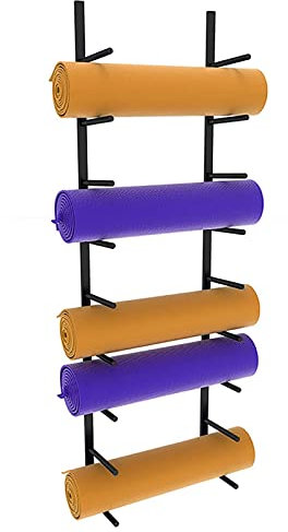 Aufbewahrung von Gymnastikmatte Yogamatte Wandregal für Yogamatten, 9 Stufen Großes, robustes Metall Halterung für Schaumstoffrollen für Pad/Widerstandsbänder, Kleiner Raum Home Garage Studio Fitnesss