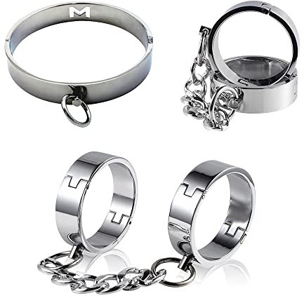 Guspiun Paar Handschellen Sm Fetisch Bondage Fußfesseln Handgelenks Fesseln Rollenspiel Halsband, Sklaven Intime, Metall BDsm Erwachsene Slave Sex toys (Fußfesseln +Handschellen +Halsband für Frauen)