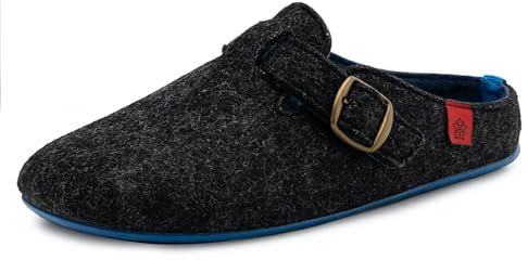 Andrés Machado - Hausschuhe für Herren - Frühling - VAL – Unisex Pantoffeln – Wolle und Filz – rutschfeste Gummisohle und herausnehmbares Fußbett - Schwarz Blau EU 45