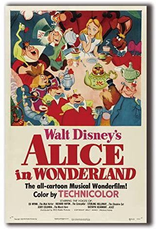 Filmposter Alice im Wunderland von 1951, Vintage-Cartoon-Poster, Heimdekoration, Wandkunst, 28 x 43 cm, rahmenloses Geschenk
