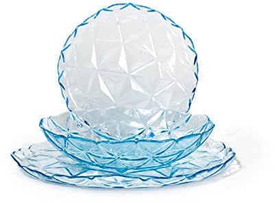 PASABAHCE Estrella - Servicio de mesa de cristal, 18 platos, azul, diseño moderno y elegante, 5936716