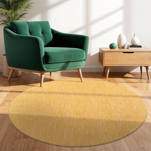 TT Home Teppich Für Outdoor Wetterfest Küchenteppich Balkon Terrasse Unifarbenes Design Modern, Farbe: Gelb, Größe:160 cm Rund