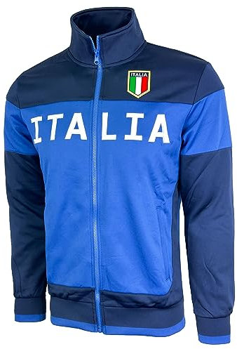 Italienische Herrenjacke, durchgehender Reißverschluss, Fußball-Trainingsjacke mit Reißverschlusstaschen, Blau, L