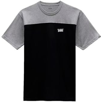 Vans Men's Script Crew Block SS T-Shirt, Black-Grey Heather, L