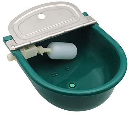 Achicklead Plastic Automatic Water Bowl with Stainless Steel lid, Livestock Waterer for Cattle Horse Goat Sheep Dog, Water Trough Bowl with Float Valve (No Pipe)