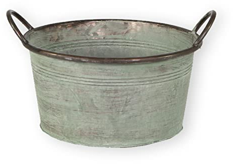 colourliving Pflanztopf Pflanzgefäß Zinktopf Serie Old Green oval oder rund Blumentopf Metall Übertopf (rund, 35x17 cm)