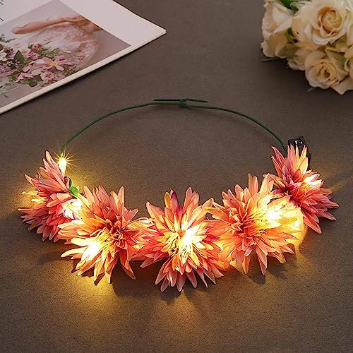 Vakkery LED Blumenkranz Haare Leuchtend Blume Haarkranz Kopfschmuck Blinkender Karneval Festival Party Haarschmuck für Damen (Rot)