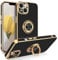 GUAGUA iPhone 14 Plus Case, iPhone 14 Plus Phone Case with 360° Ring Holder Kickstand, Edges Plating Design, Support Magnetic Car Mount Slim Non-Slip Women Men Phone Cover, Black/Gold