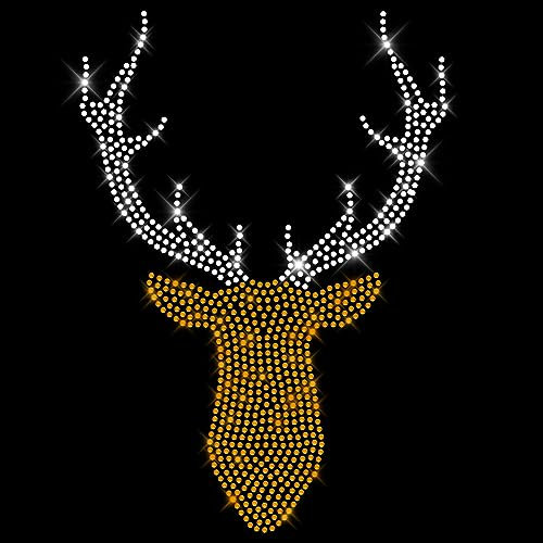 Glitzerdeals Bügelbilder aus Strass Oktoberfest Hirsch zweifarbig große Silhouette Aufbügler für Textilien Karneval Kostüm Hirsch Strassmotiv Hirschkopf Aufbügler Glitzer Hirsch