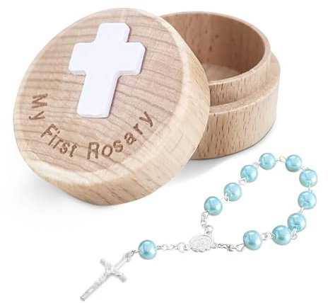 TBTFW Mein erster Rosenkranz, Tauf-Andenken-Box, katholische Taufgeschenke für Jungen, Rosenkranz für Baby Geburtstag und Dusche