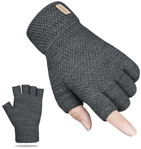 SUTIYO Fingerless Gloves Winter Gloves for Men and Women Warm Half Finger Gloves Knitted Soft Lining for Driving Writing (Dark Gray)