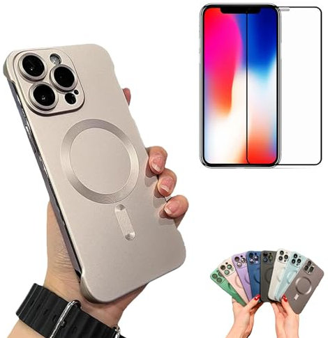 OSEVIO Frameless Matte Ultra Thin Magnetic Phone Case, Metallic Paint Frameless Magnetic Phone Case, Matte Pc Ultra Thin Borderless Case with Lens Protector (For Iphone 14 Plus,Gold)