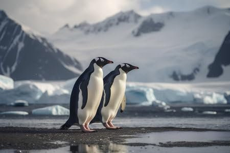 Acryl-Bild 110 x 70 cm: Eselspinguine stehen auf dem schwarzen Sand, Antarktische Halbinsel, Antarktis (202667035)