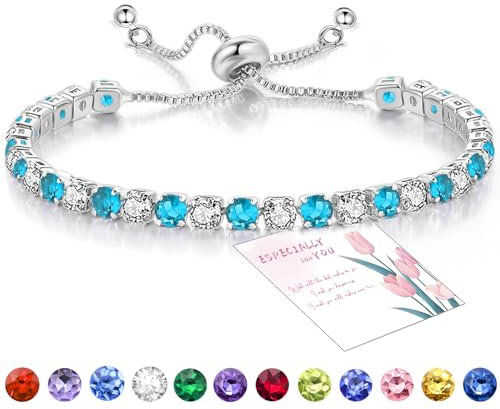 Suyi Tennis Bracelet Birthstone Cubic Zirconia Bracelet Silver Silder Bracelet Birthday Jewellery March Birthstone Bracelet