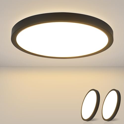ZMH Deckenlampe LED Deckenleuchte Flach - 2ER Badezimmerlampe 15W Küchenlampe Warmweiß Badezimmer Klein Deckenbeleuchtung Badlampe IP44 Flurlampe Schwarz Ø18cm Rund für Bad Flur Küche Schlafzimmer