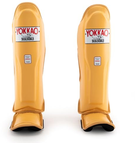 YOKKAO Matrix Schienbeinschoner mit Knieschoner für Muay Thai, Kickboxen, MMA, 100% echtes Rindsleder (Mango, XXS)