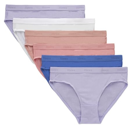 Hanes Girls Ultimate Supersoft Briefs & Hipsters Bikini Style Underwear, Bikini - Purple/White/Peach 6-pack, 12 US