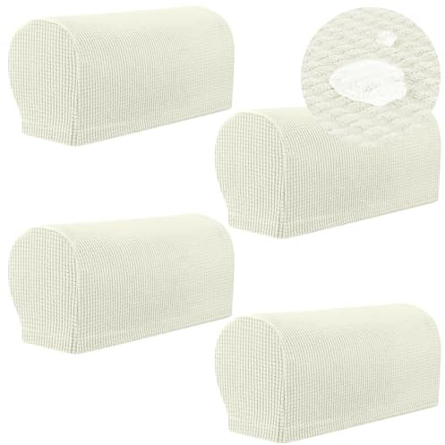 YancLife Armchair Covers, Set of 4 Waterproof Armrest Chair Covers, Non-Slip Arm Protector Stretch Armchair Couch Anti-Scratch Sofa Armrest Protector for Recliner Sofa Couches (White)