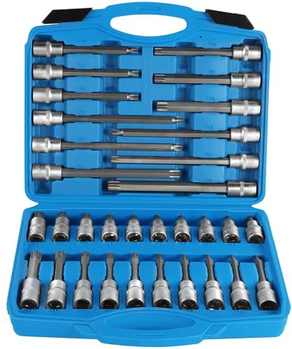 32PCS Drive Socket Set,1/2 CNC External Hex Socket Insert Nut, Driver Bits Metric Tool Set, Alloy Steel Bit with Storage Case for Machine Repair and Auto Repair(T20-T70)