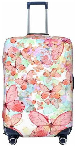 ESASAM Housse de protection élastique pour valise, accessoires de voyage, essentiels de voyage, housse de protection pour valise, housse de protection élastique pour valise, papillon rose, S