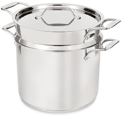 All-Clad Simply Strain Suppentopf aus Edelstahl, Multipot mit Einsatz und Deckel, 12 Quart Induktion, ofenfest, 600 F, Sieb, Nudelsieb mit Griff, Dampfgarer, Töpfe und Pfannen, Silber