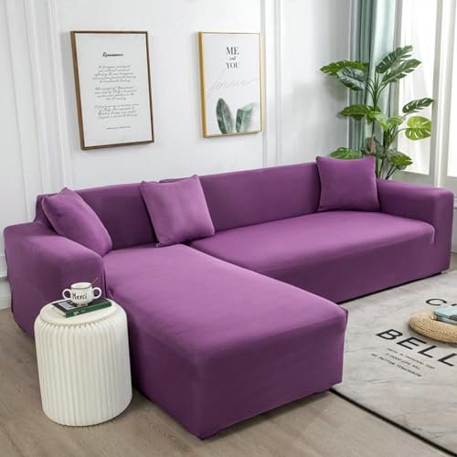 Bishilin Sofabezug 2 Sitzer mit Armlehne, Überzug Sofa Ecksofa Violett Modern Einfarbig 145-185CM Couchbezug Stretch Universal