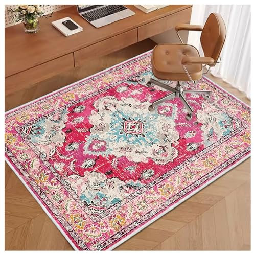 Soofteilliv 4×5ft/48×60in Chair Mat for Hardwood Floor, Office Desk Anti-Slip Chair Mat for Hard Floors, Computer Gaming Chair Mat, Under Desk Rug Protector for Rolling Chair(Pink)