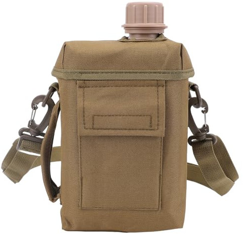 Zunate Outdoor-Wasserflasche, 2 l, tragbare Wasserkantine mit Hüfttasche, multifunktional, PVC, flach, Camping-Wasserflasche für militärische Überschüsse oder Bushcraft-Ausrüstung (Khaki)