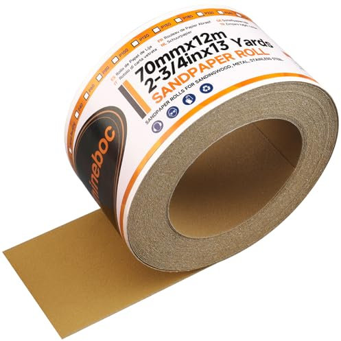 Shineboc Körnung 80 Selbstklebende Schleifpapier Rolle 70 mm x 12 m Schleifpapier Rolle für Auto und Holzbearbeitung